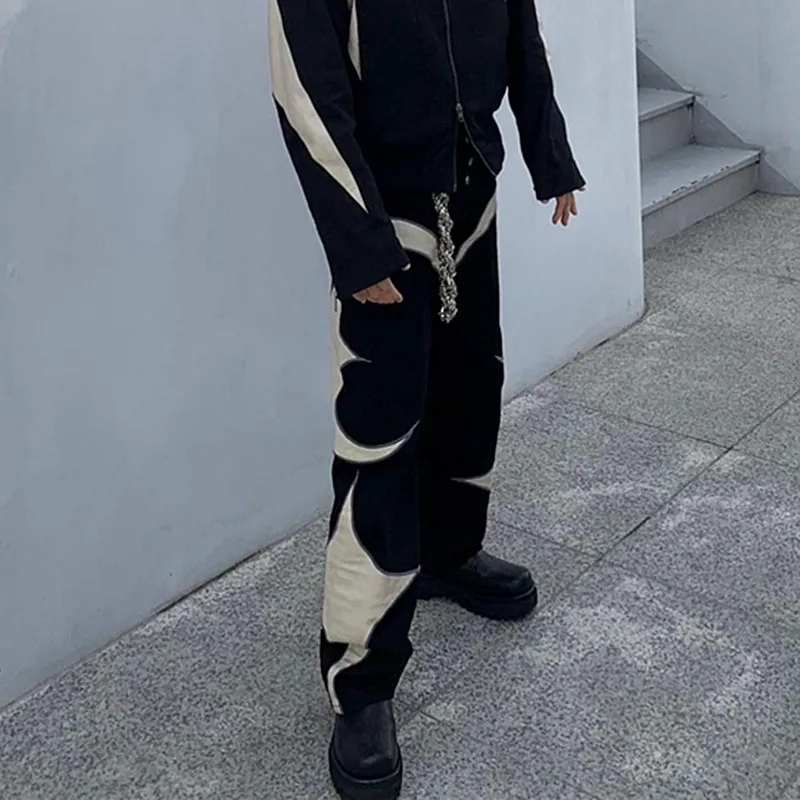 2026 Kanye Y2K PU-Leder Bestickte Baggy Stacked Jeans Hosen für Herren Kleidung Streetwear Damen Denim Hosen Pantalon Homme – Detail 18