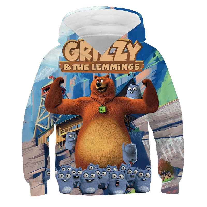 

Grizzy And The Lemmings Hoodie Kids Clothes Boys Pullover Tops Cartoon Sunlight Grizzly Bear Hood Sweatshirt Girls Coat Sudadera