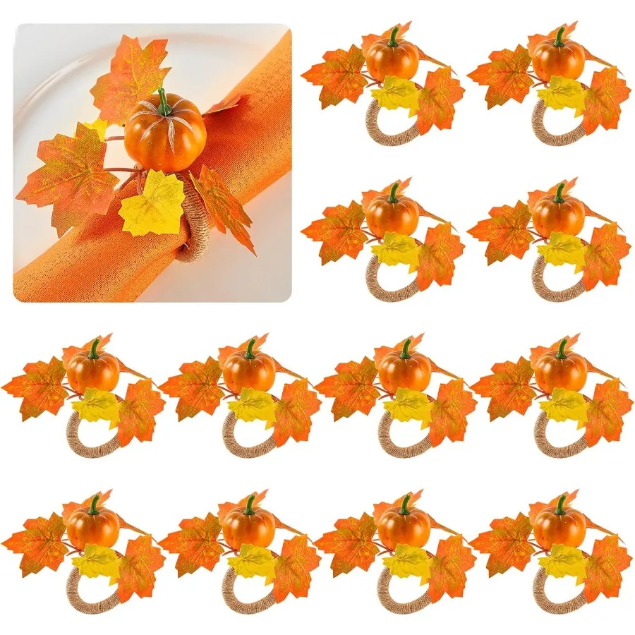 

APTWOW Fall Thanksgiving Napkin Rings Set of 12 Fall Pumpkin Napkin Holder Thanksgiving Napkin Rings for Table Decor Wedding Au
