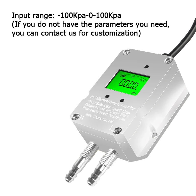 YUNYI LCD Display Air Differential Pressure Transmitter-100kpa-100Kpa Gas Pressure Measurement 4-20mA RS485 Output Air Pressure