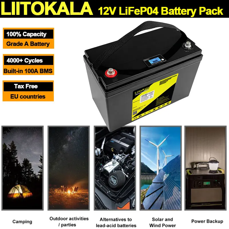

LiitoKala 12V LifePO4 Battery 300AH 200AH 150AH 100AH BMS Rechargeable lithium Pack Grade A Cell RV Golf Cart Boat Solar Tax Fre