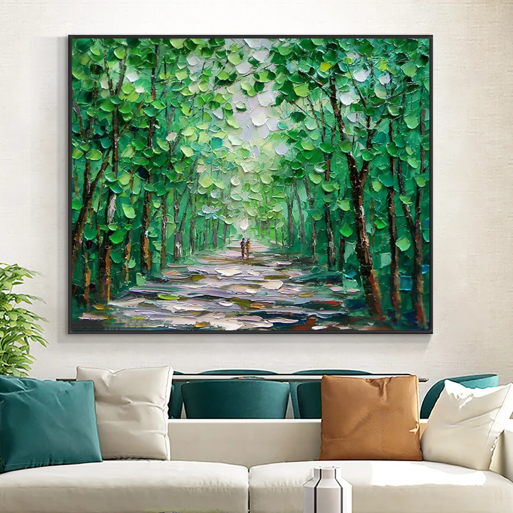 

Horizontal Abstract Green Forest Painting Hand Painted 3D Oil Painting On Canvas Modern Landscape Wall Art For Home Decoration