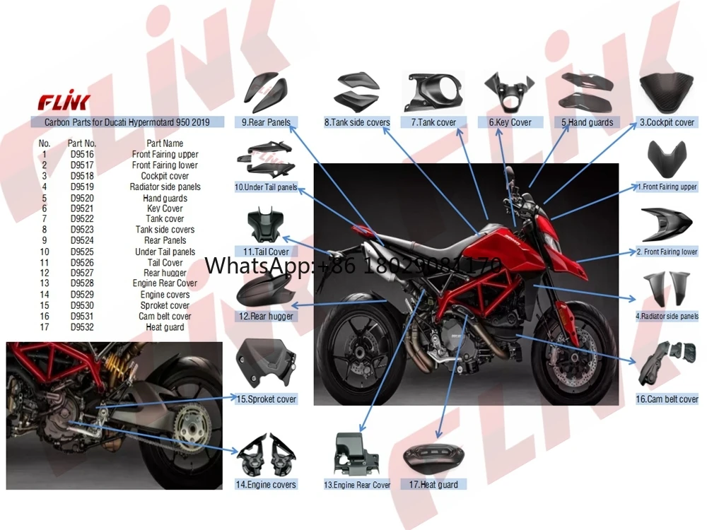 Capas do motor Full Carbon, Ducati Hypermotard 950 2019, 100%