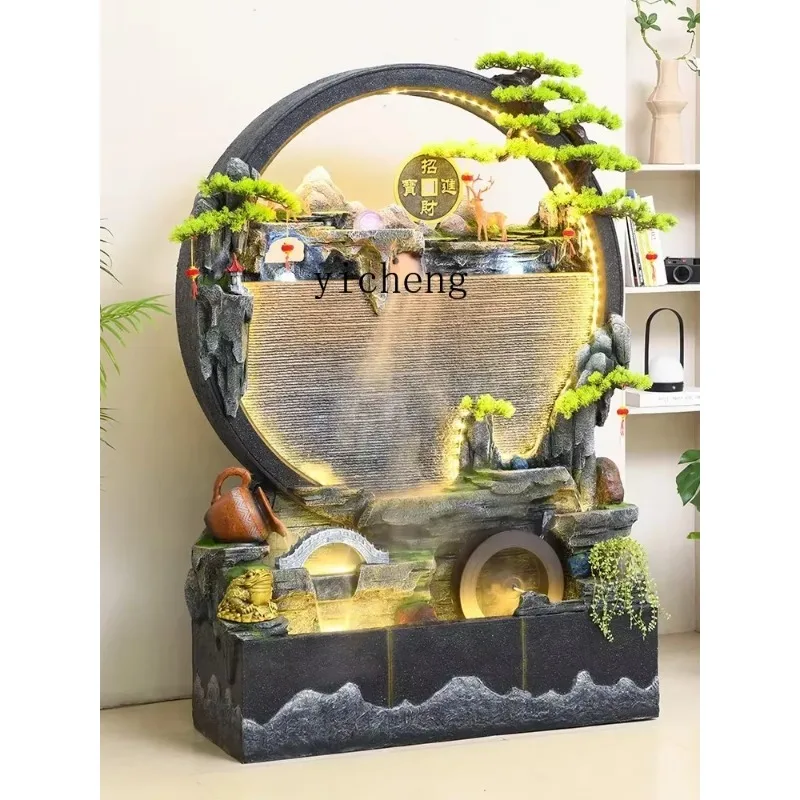 BJ-27 Floor Artificial Mountain and Fountain Decoration Hallway Balcony Circulating Water Curtain Wall Fish Pond