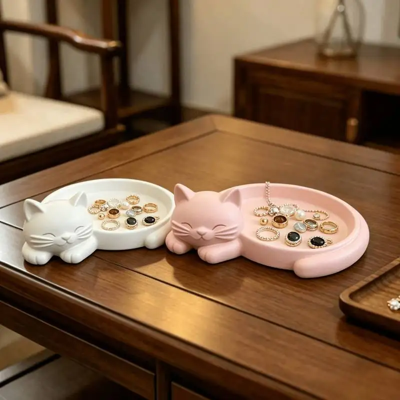 Cute Cat Jewelry Tray Bathroom Bedroom Sink Vanity Entryway Tabletop Storage Tray