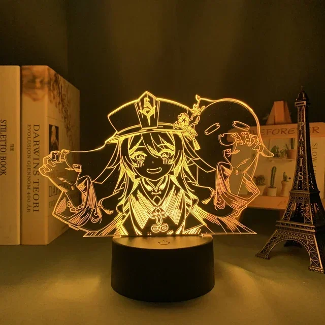 Lámpara de Anime Genshin Impact 3D, luz LED Hu Tao Albedo Zhongli Yae Miko, figura de acción, lámpara de mesita de noche para dormitorio de niños, decoración