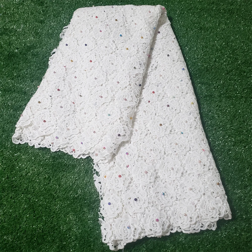 Ultimo pizzo Guipure di alta qualità pelle amichevole Riche africano ericamo Cord pizzo con perline tessuto per abito da festa muslimah