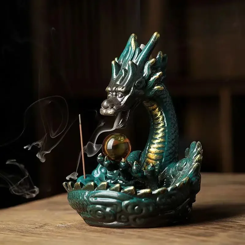

Creative Dragon-shaped Ceramic Backflow Incense Burner, Zen Sandalwood Household Tea Ceremony Living Room Decoration censer, 1Pc