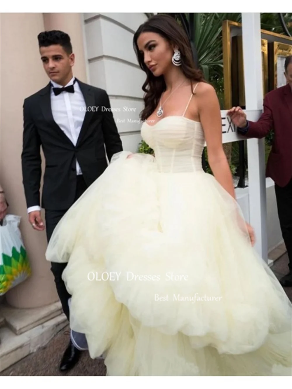 OLOEY Elegant Sweetheart Yellow Prom Dress Tiered Silky Organza Wedding Photoshoot Party Dress Custom Made Performance Dress