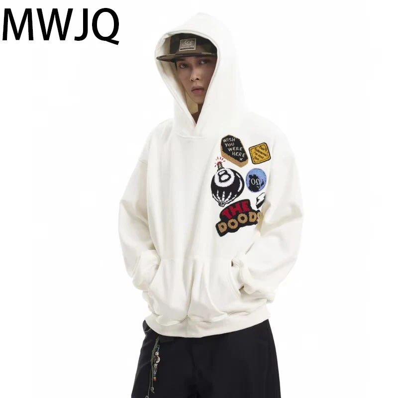 MWJQ American Vintage Cleanfit Badge Embroidered Hooded Sweatshirt Niche Men's 2025 New Tide Loose Hoodie Pullover Tops 010059