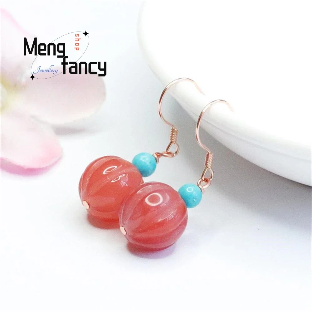 

S925 Silver Hook Natural Salt Source Agate Pumpkin Earrings Simple Elegant High-grade Ear Hook Luxury Quality Fashion Jewelry