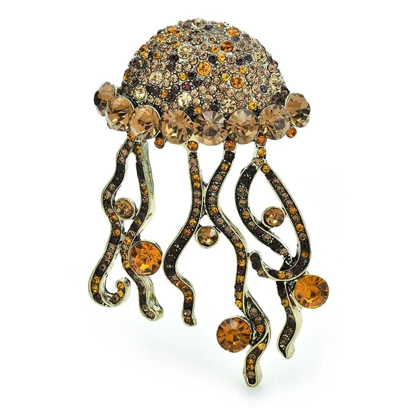 Women Shining Jellyfish Pins Rhinestone Beautiful Sea Animal Party Brooch