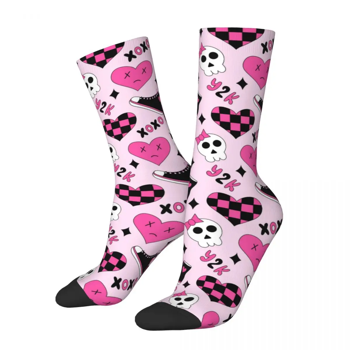 Emo Elements Y2k Hearts Chessboard XOXO Sneakers Socks Male Mens Women Summer Stockings Printed