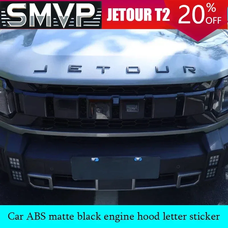 

For JETOUR Traveler T2 2024 Car Front Engine Hood ABS Matte Black Engine Hood Letter Sticker Car Exterior Decoration Piece