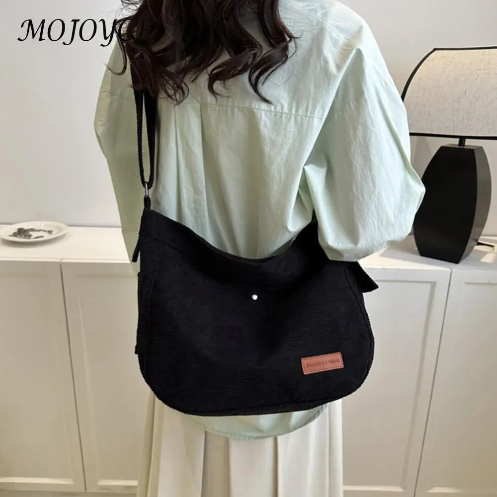 Women Simple Shopping Bag Large Capacity Casual Shoulder Bag Corduroy Adjustable Strap Solid Color Female Leisure Dating Bag