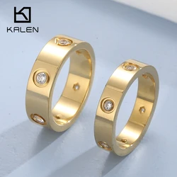 KALEN Beautiful Shiny 6 Crystal Ring For Women Stainless Steel Top Quality High Polished Love Ring Classic Ring Jewelry