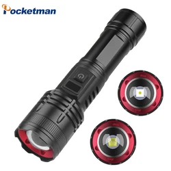 Long-Range White LED Flashlight TYPE-C Rechargeable Outdoor Camping Hand Lamp Powerful Zoomable Search Spotlight Lantern