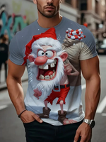 Christmas 3D Santa Claus Print T Shirt for Men Casual Short Sleeve Tee Shirts Fashion O-Neck Top New Year Gift Oversized T-Shirt