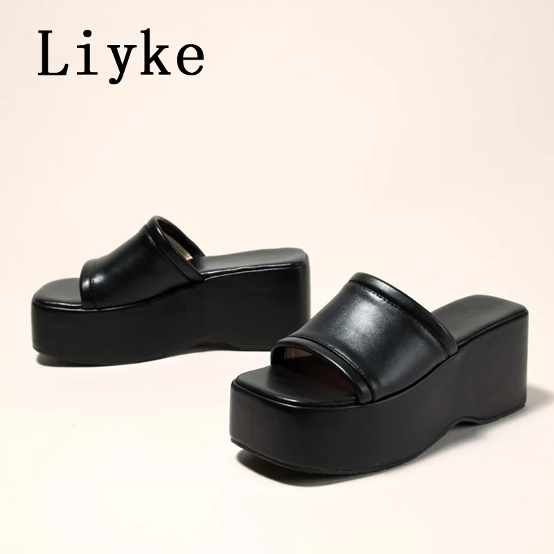 Liyke Punk Open Toe Platform High Heels Beach Slippers Female Summer Orange Green Wedges Shoes For Women Sandals Flip Flops