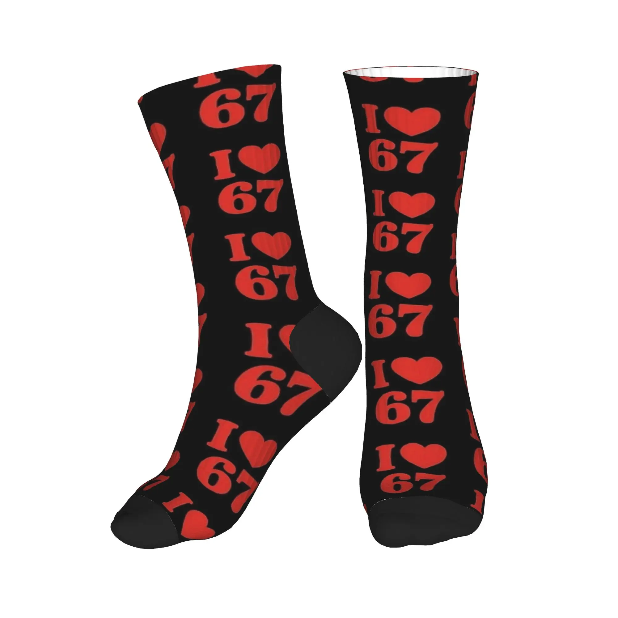 Kaos Kaki Klasik 67 Meme I Love SIX Seven Bold Red Heart Number Joke, Kaos Kaki Musim Gugur, Kaos Kaki Pria Elegan, Kaos Kaki Bersepeda Anti Selip