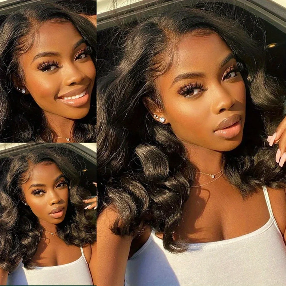 Brazilian Body Wave Bob Wig Lace Frontal Wig Human Hair Natural Hairline Short Wavy 13x4 Front Wig Preplucked Remy Hair