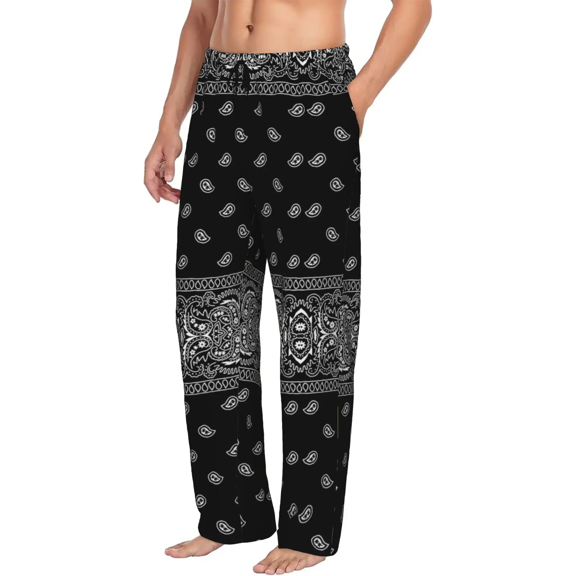 Custom Paisley Art Bandana Pajama Pants Men's  Lounge Sleep Drawstring Sleepwear Bottoms with Pockets