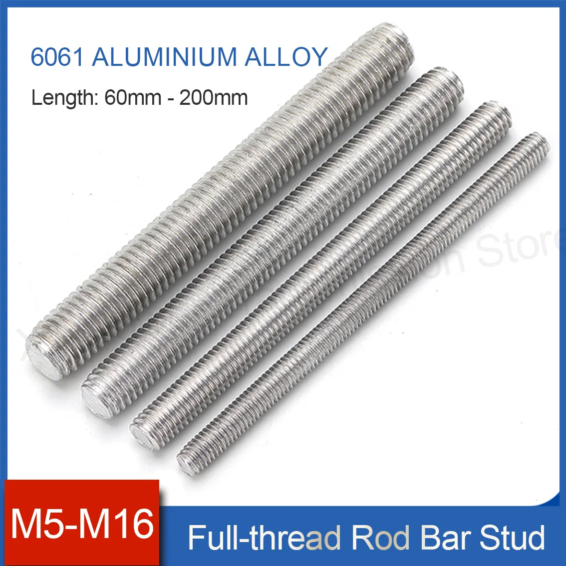 

6061 Aluminum Full Threaded Rod Bolt M5 M6 M8 M10 M12 M14 M16 Length 60-200mm Fully Metric Headless Bolt Thread Stud Rods Screws