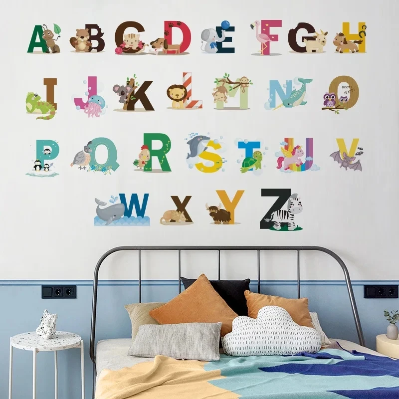 1pc Removable Animal ABC Vinyl Wall Stickers for Kids Nursery Bedroom - Peel & Stick Decorative Baby Stickers for Playroom