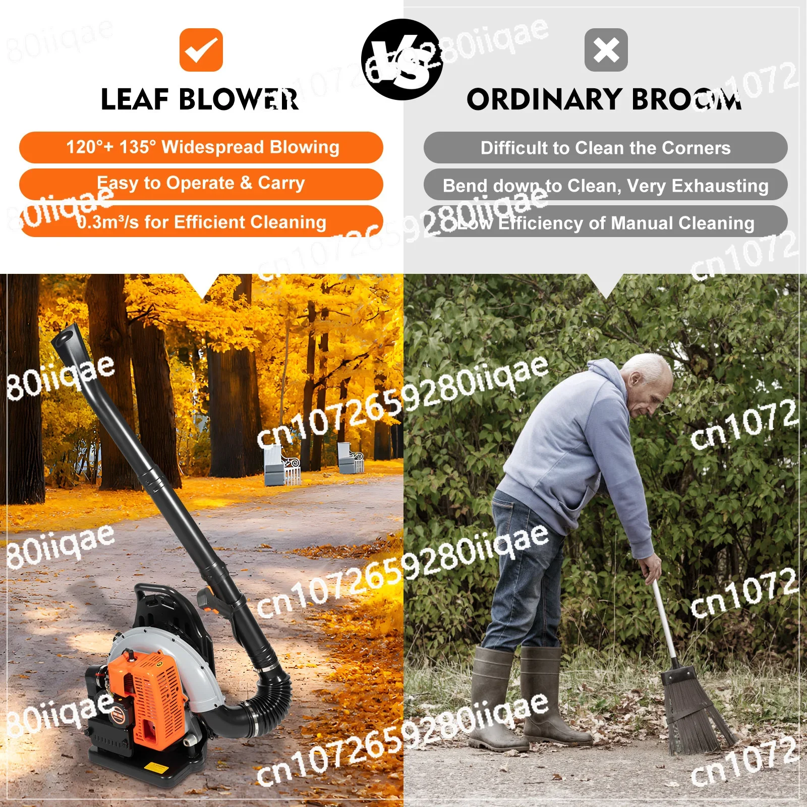 65CC 2 Stroke Petrol Backpack Leaf Air-cooled Blower Commercial Garden Yard Tool 2.7 kw 6800r/min