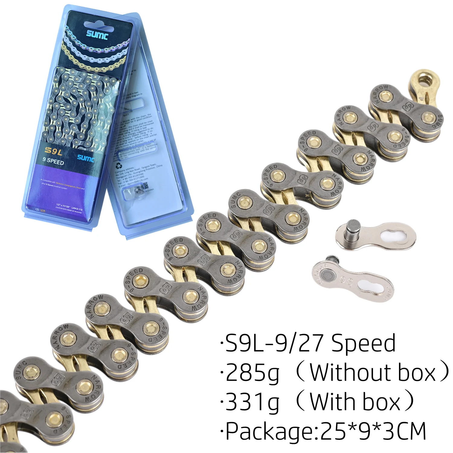 NEW SUMC Mountain Road Bicycle Shifting Chain 8 9 10 11 12 Speed Hollow Ultra Light Gold Chain 251g with Missinglink M8000 M6000