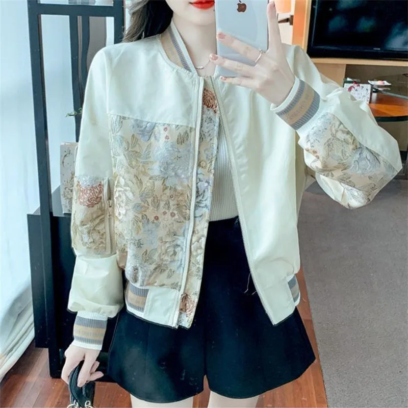 

Chinese National Fashion Design Sense Splicing Baseball Uniform Women's Spring Autumn New Jacket Casual Loose Short Coat Ladies