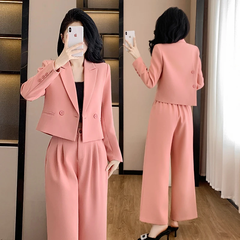 

Spring and Autumn2026New high-end women's suit set, fashionable goddess style, wide-leg pants, petite elegant blazer