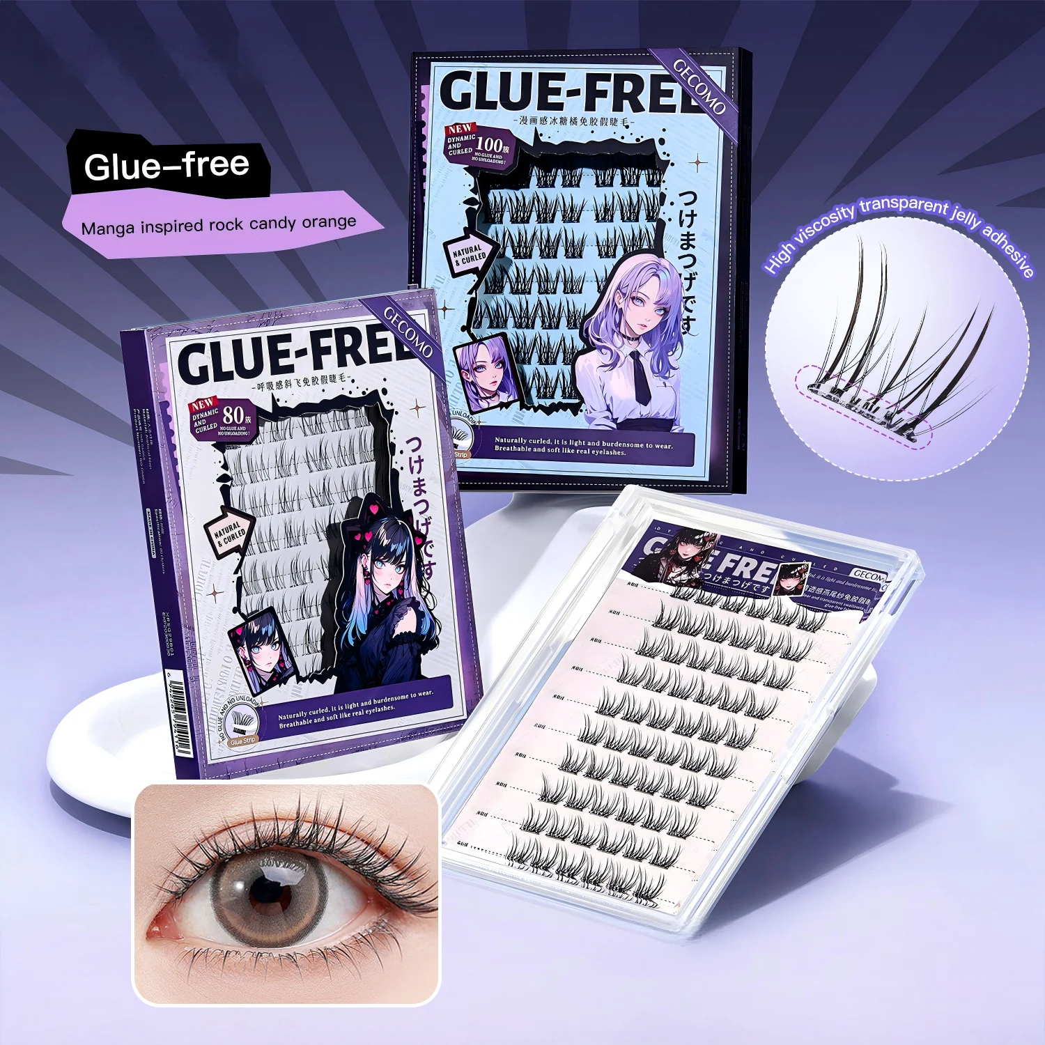 10 fileiras de cílios postiços fofos sem cola, faça você mesmo, autoadesivos, segmentados, grossos, naturais, fácil aplicação, ampliar os olhos