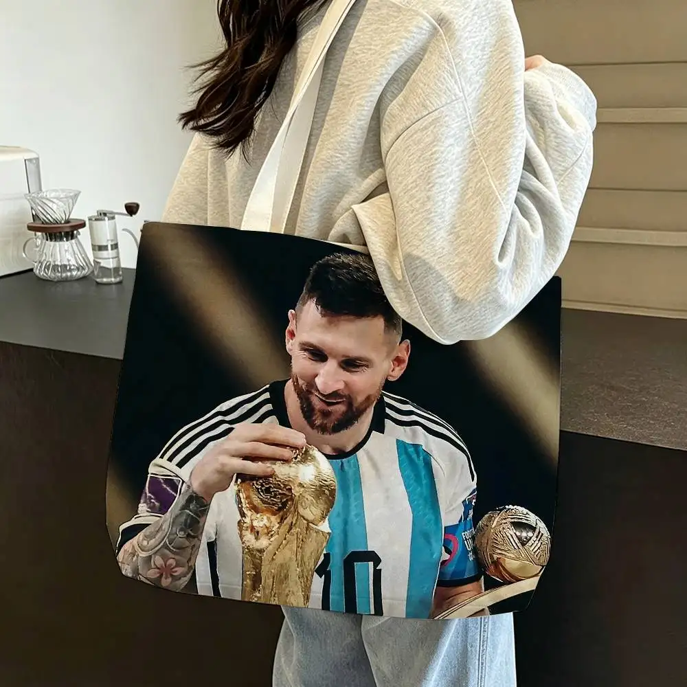 The Goat L-Lionel M-Messi 10 Large Capacity Cotton Polyester Zipper Tote Shoulder Bag