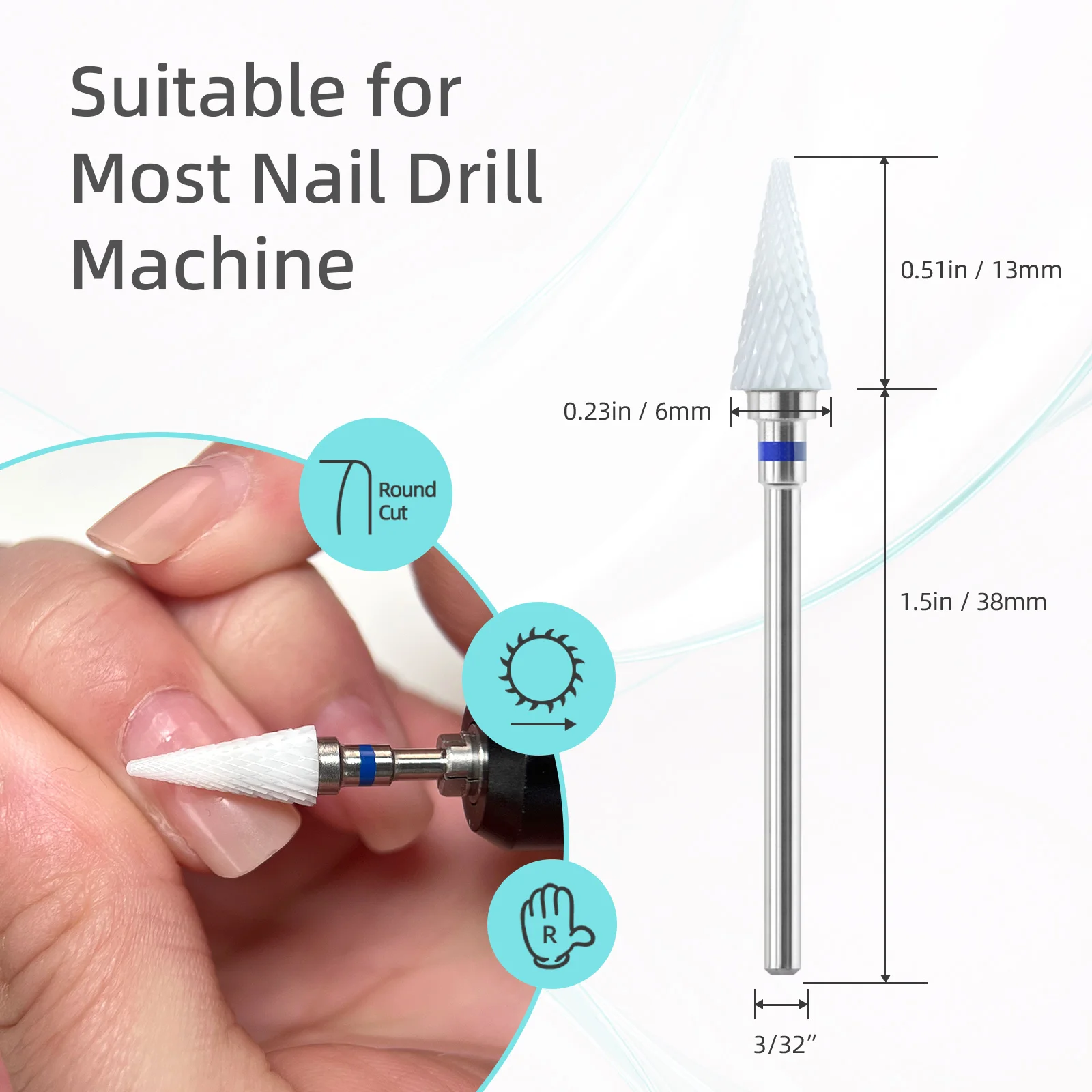 

HYTOOS 6*13mm Cone White Ceramic Nail Drill Bits for Remove Gel Polish Professional Manicure Tool Drill Bit for Nail Technicians