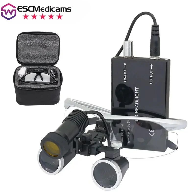 Ultra-Light 2.5X/3.5X Dental Loupes - 5W LED Headlight w/ Yellow Filter & 8H Battery for Oral Surgeons & Cosmetic Dentistry