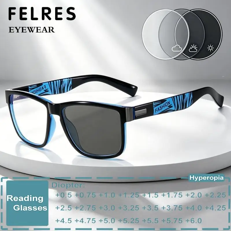 Square Photochromic Gray Reading Glasses Men Women Sports Prescription Glasses Classic Clear Sunglasses New