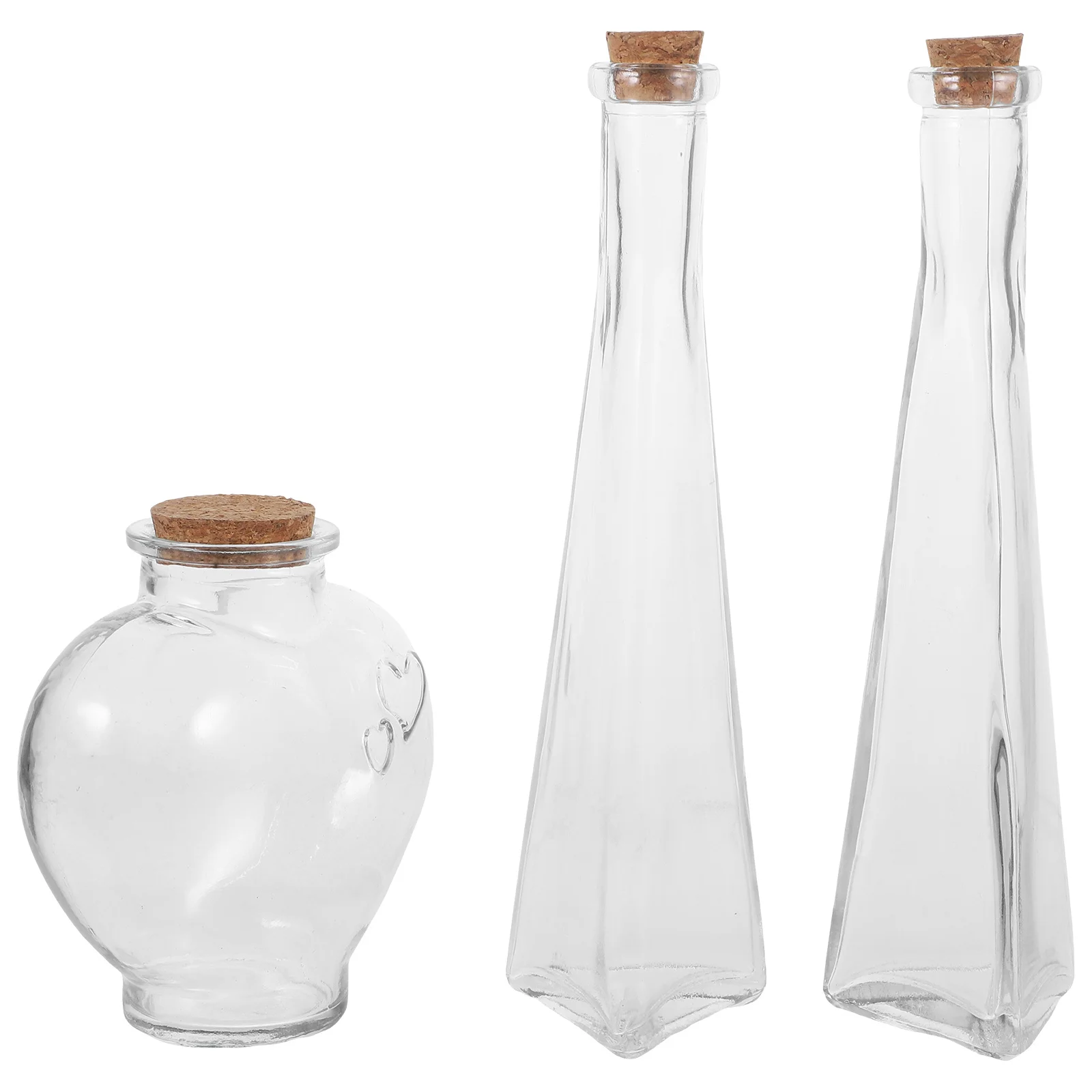 

3Pcs Prismatic Heart Ceremony Bottle Set Transparent Glass Jars for DIY Wishing Craft Storage Decorative Landscape Container