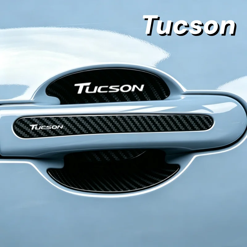 Door Bowl Exterior Stickers Cover 8PCS for Hyundai TUCSON Logo Carbon Fiber Strip Texture Protect Anti Scratches Tape Car Decals