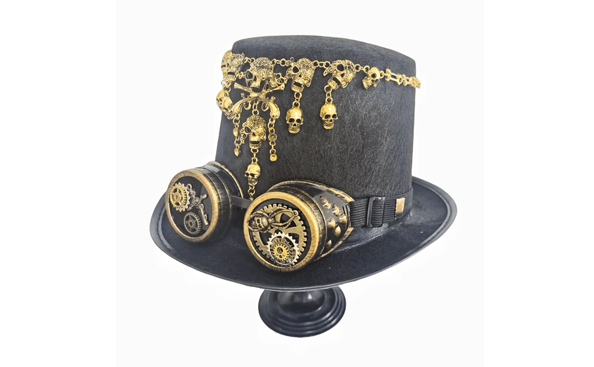 Gothic Steampunk Hat Gold-Toned Steampunk Top Hat Headwear Tall Crown Gothic Steampunk Hat Gold-Toned Steampunk Top Hat Headwear Tall Crown