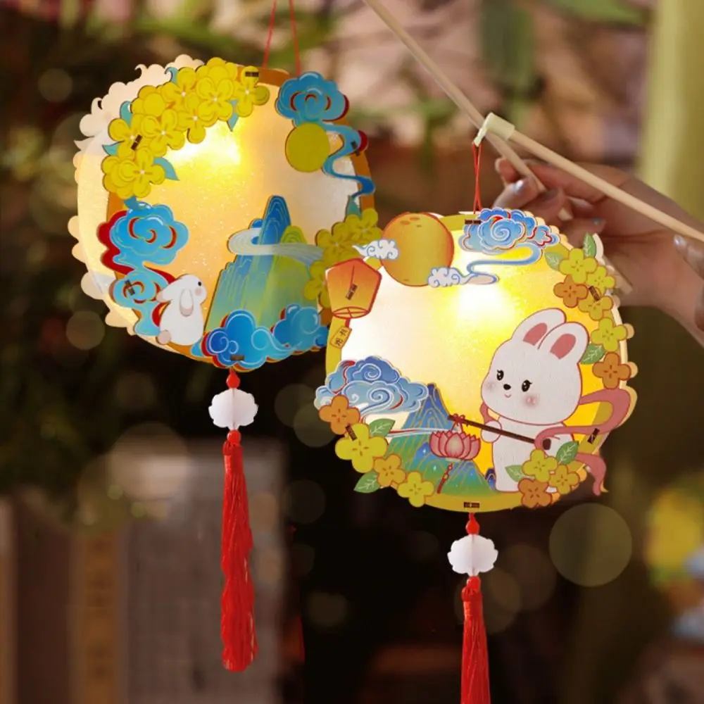 

Creative Middle Autumn Festival Lantern Wooden Three-dimensional Handheld Luminous Lantern Festival Light Handmade