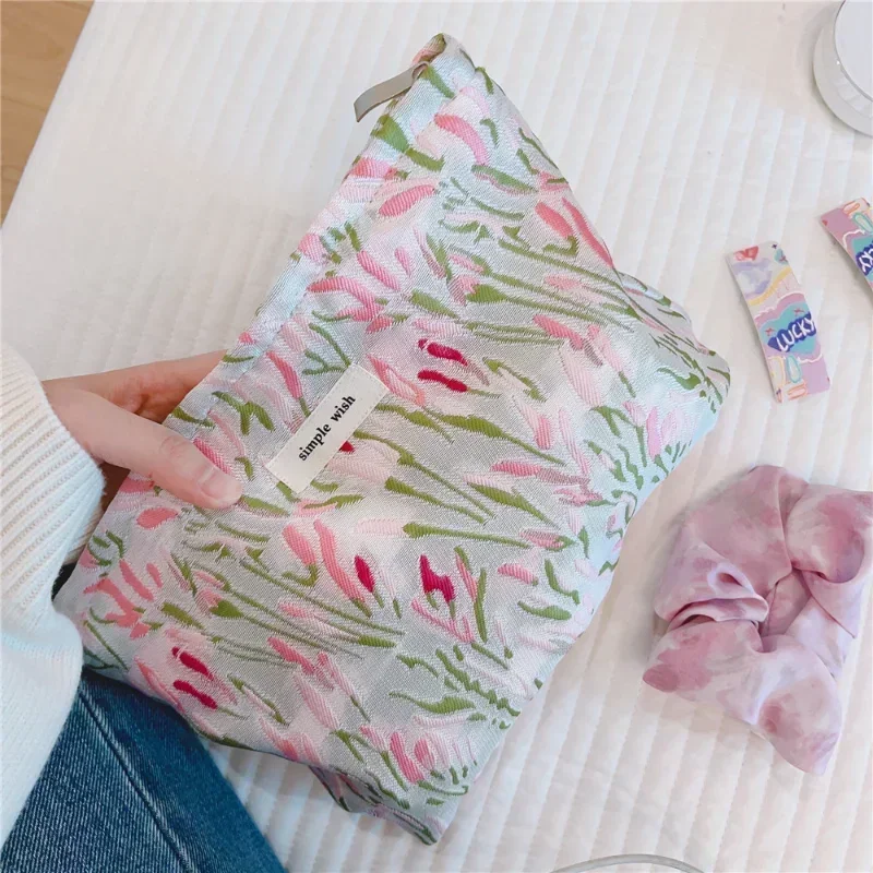 Women Floral Beauty Cosmetic Bag Makeup Case Organizer Bags Korean Embroidery Travel Large Wash Toiletry Storage Bag Pouch