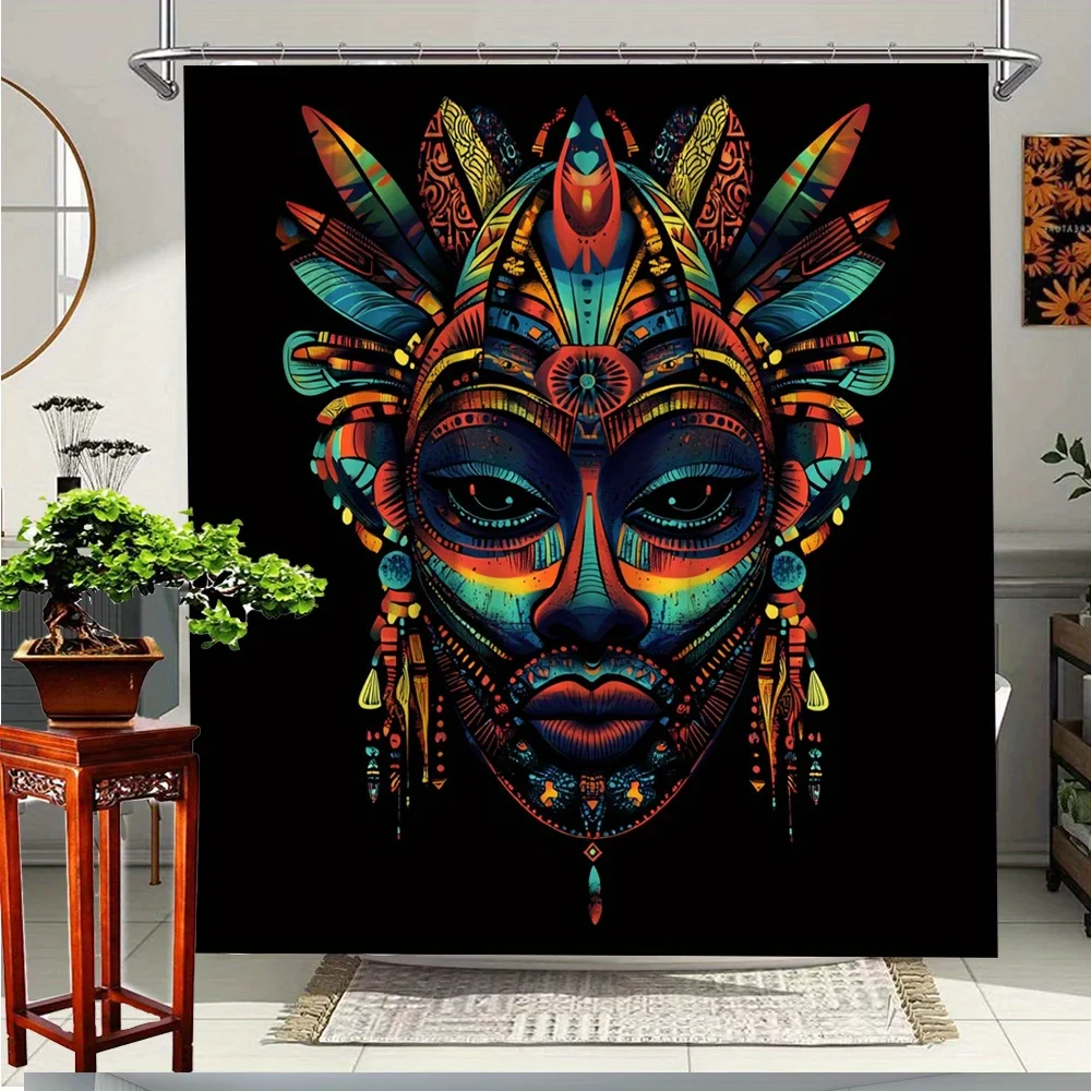 

African Animal Pattern Shower Curtain Colorful Hand Wash for Bathtub Bathroom Ethnic with Hooks