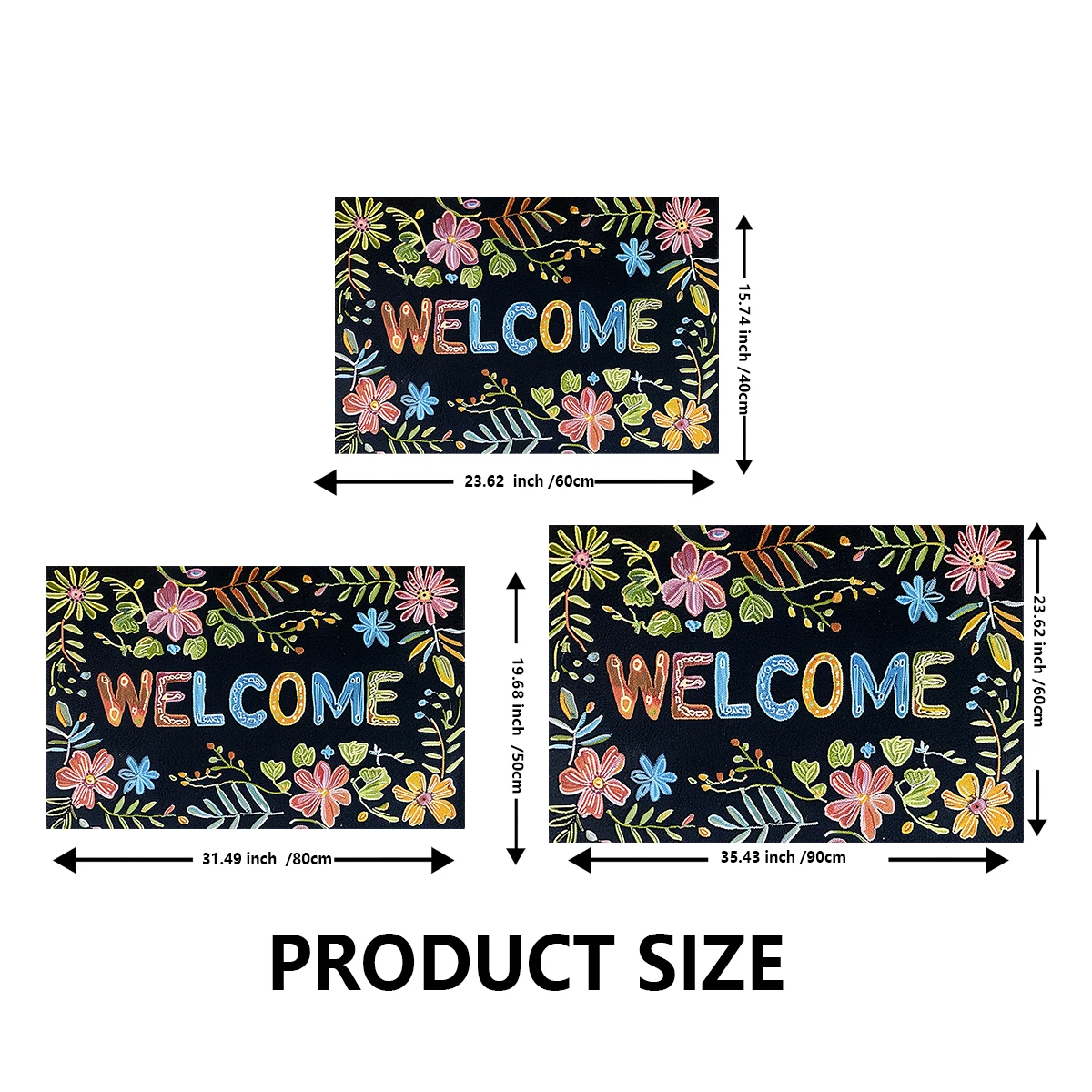 Floral Welcome Entrance Doormat Outdoor Front Door Mat Room Rugs Hallway Floor Foot Bath Mat Washable