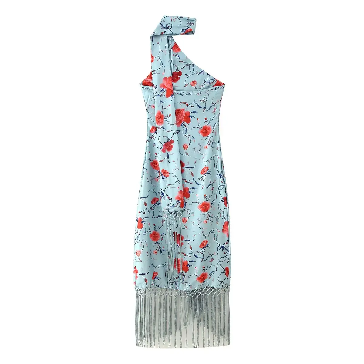 JNLEAOG Frühling Neue Faion Design frauen Dr Fringe Trim Gedruckt Lange Kleid Ne Hängen oulder Casual Leinen Polyester Faser