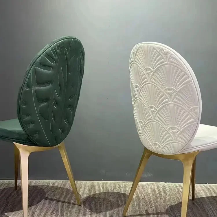 

#v Modern Minimalist High-End Dining Chair Luxury Leaf-Inspired Leather Furniture with Stainless Steel Backrest Home Decor
