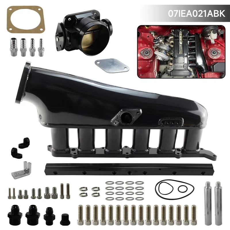 

Комплект дроссельной заслонки 90 мм, впускной коллектор с высоким потоком и топливной шиной для Toyota Supra Chaser 2JZ-GE, черный/серебристый