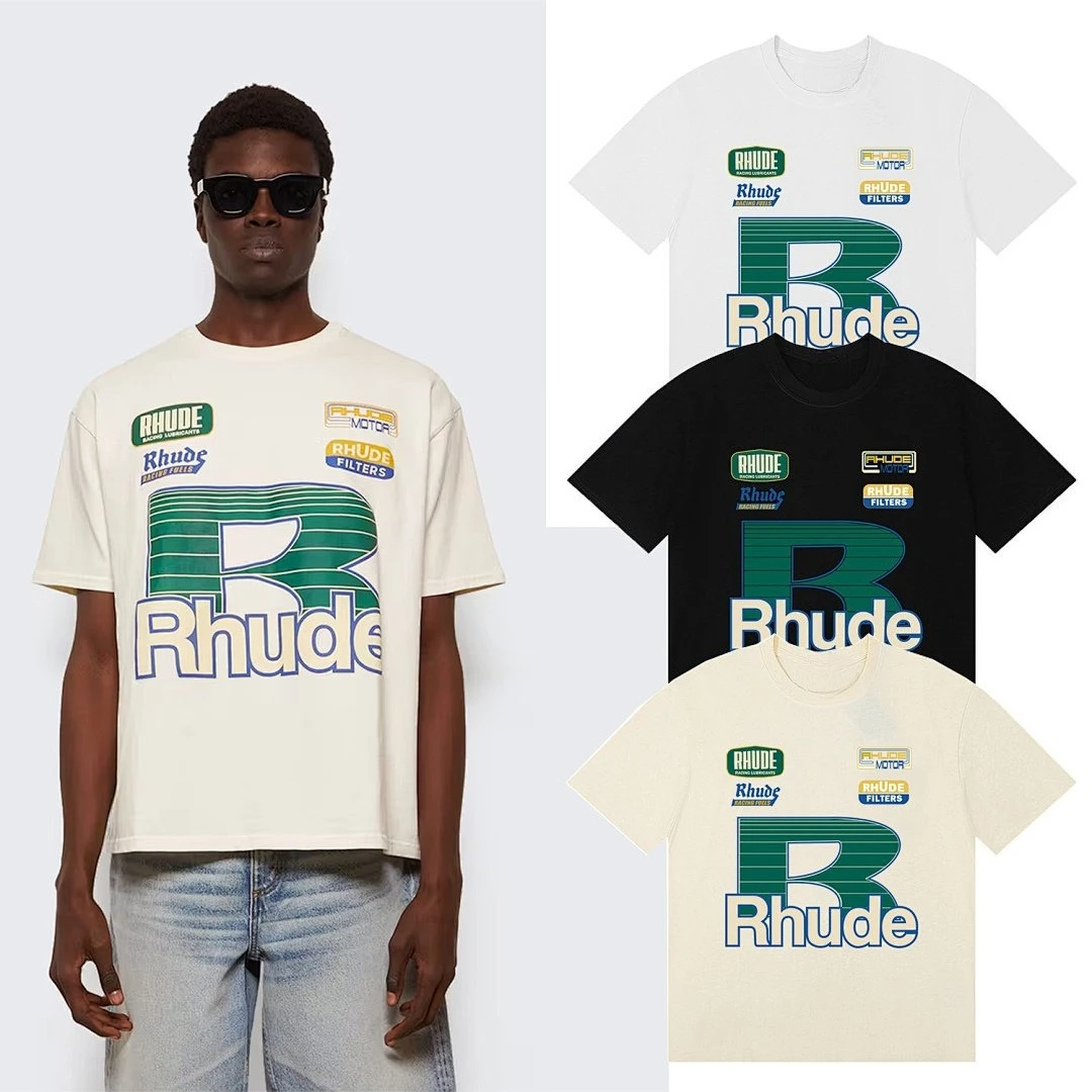 Camiseta de Manga Corta con Cuello Redondo, Estampado de Letras, Estilo Vintage, Casual, de Verano, para Hombre y Mujer, Marca RH Trendy UDE