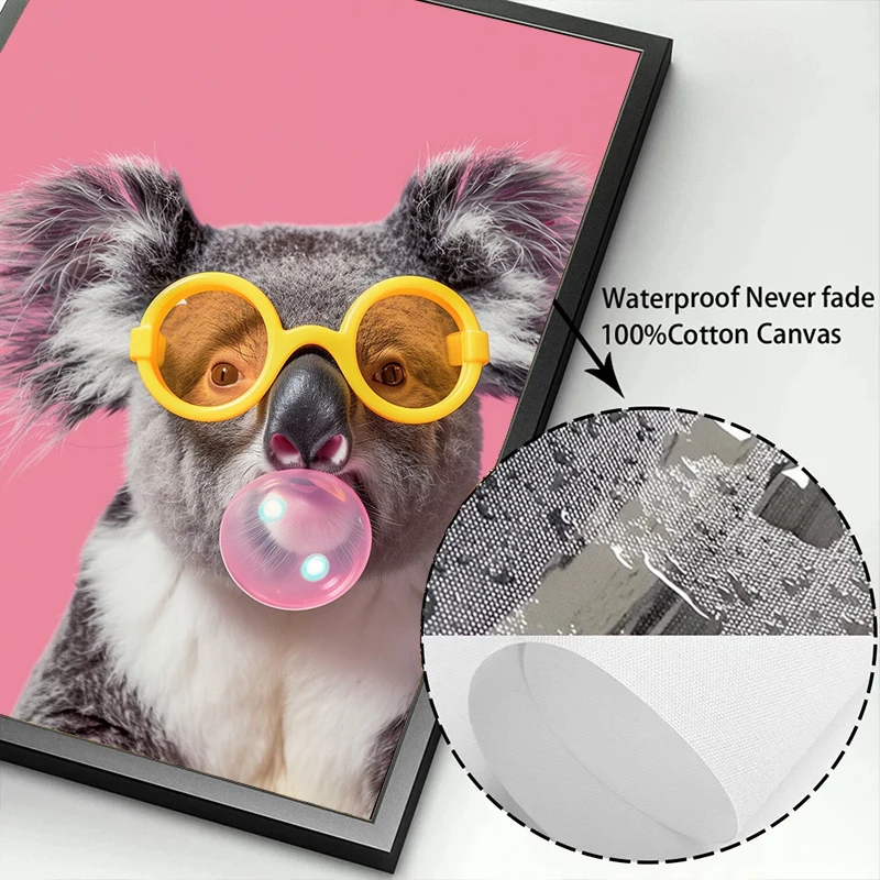 Funny Cute Animal Bubble Party Disco Pink Posters Kitten Llama Koala Prints Canvas Printing Wall Art Picture for Room Home Decor