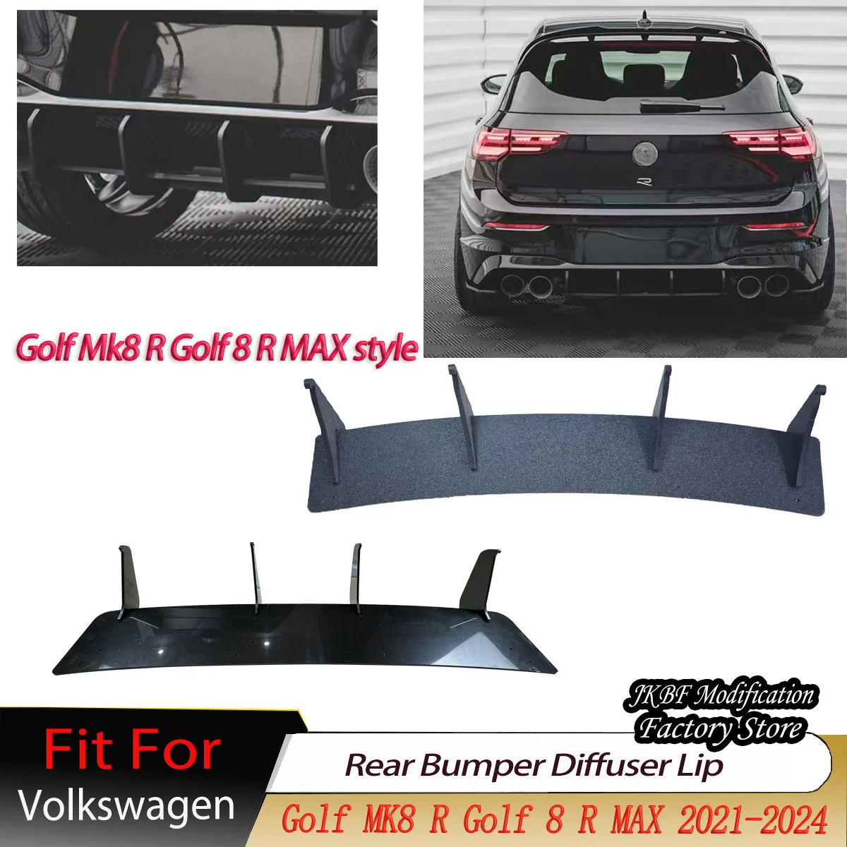 

2021-2024 for Volkswagen Golf MK8 R Golf 8 R MAX Style Refit Rear Bumper Diffuser Lip Side Splitters Shark Fins Body Kit Tuning